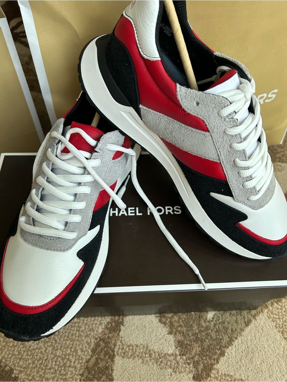 MICHAEL Kors Dax Trainer Leather and Mesh 44F4DAFS1L New with TAG red
